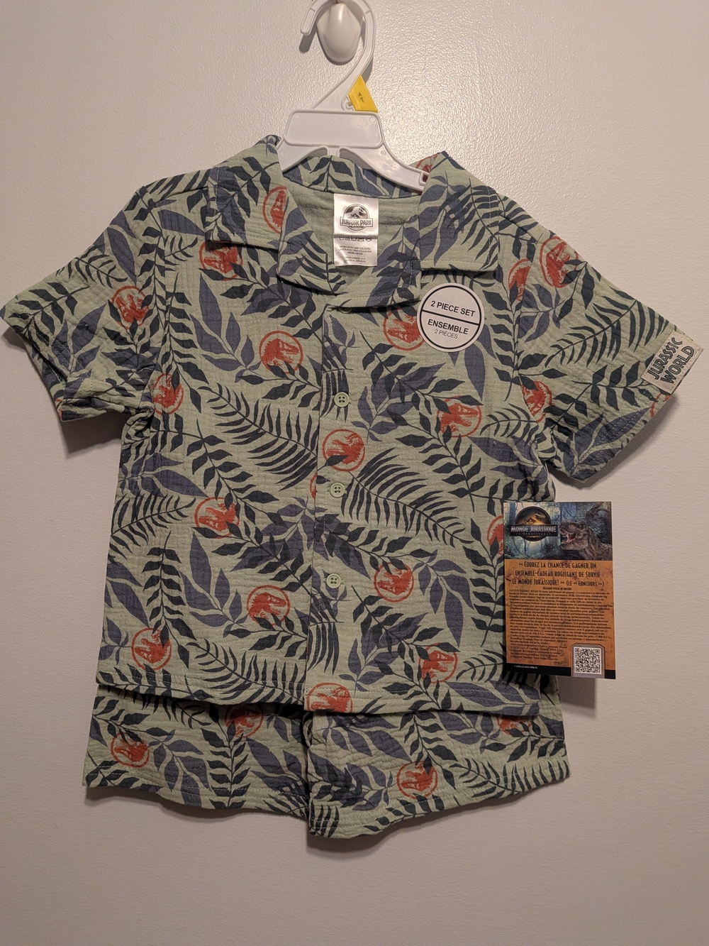 Jurassic World Green Tropical Dino Short Sleeve Pajama Set for Kids